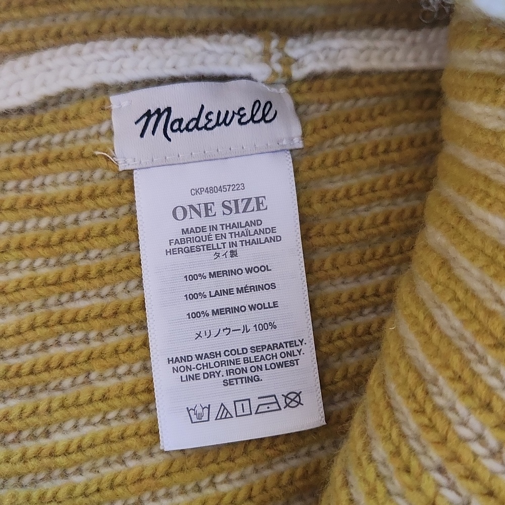 Madewell Striped Merino Wool Beanie Volden Meadow Yellow White - Picture 4 of 4